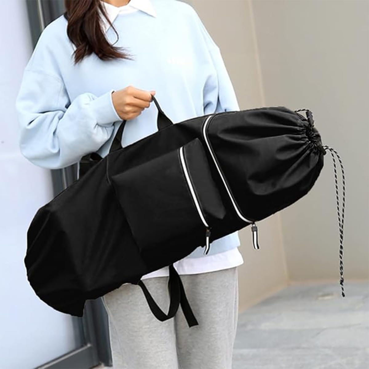 Sac à Dos de Skateboard Sac à bandoulière étanche poignée Pliable Sac fourre-Tout pour Longboard Sac de Transport pour Voyage Hommes et Femmes débutants Sac de Yoga léger et étanche Noir