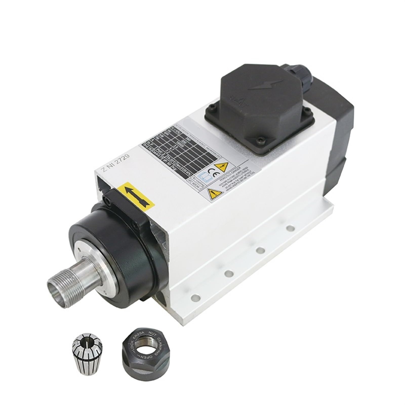 Spindle motor 2.2KW 220V 380V Air-Cooled Spindle Motor ER20 Chuck Square Spindle Mounting Flange 4 Bearings For Router Milling Machine(2.2kw 380V)