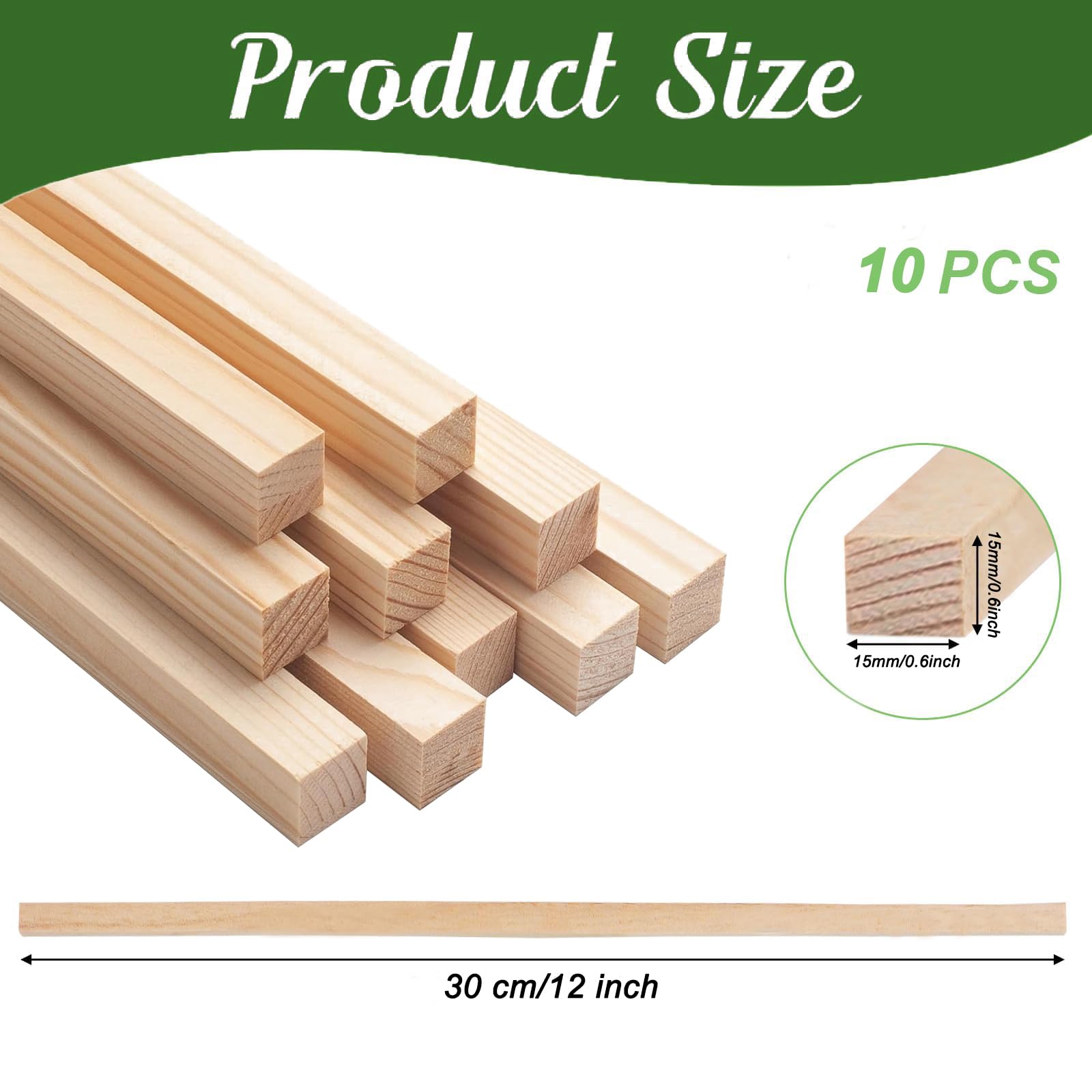 Square Wooden Dowel Rods Dowel Rods Wood Sticks Wooden Square Dowel Rods for Crafting,Unfinished Square Hardwood Sticks for Arts and DIYers DIY Projects - Image 2