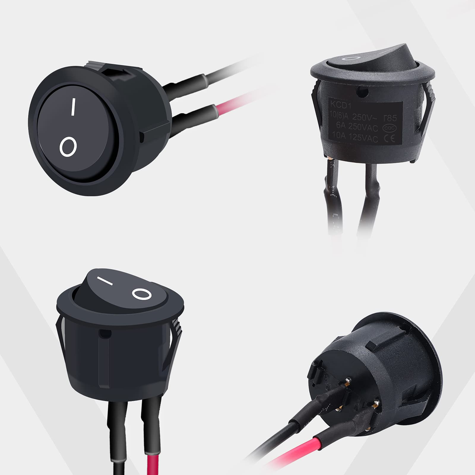 10 Pack Switches 10-Pack KCD-101 ON/OFF Rocker Switches - 250VAC 3A ...