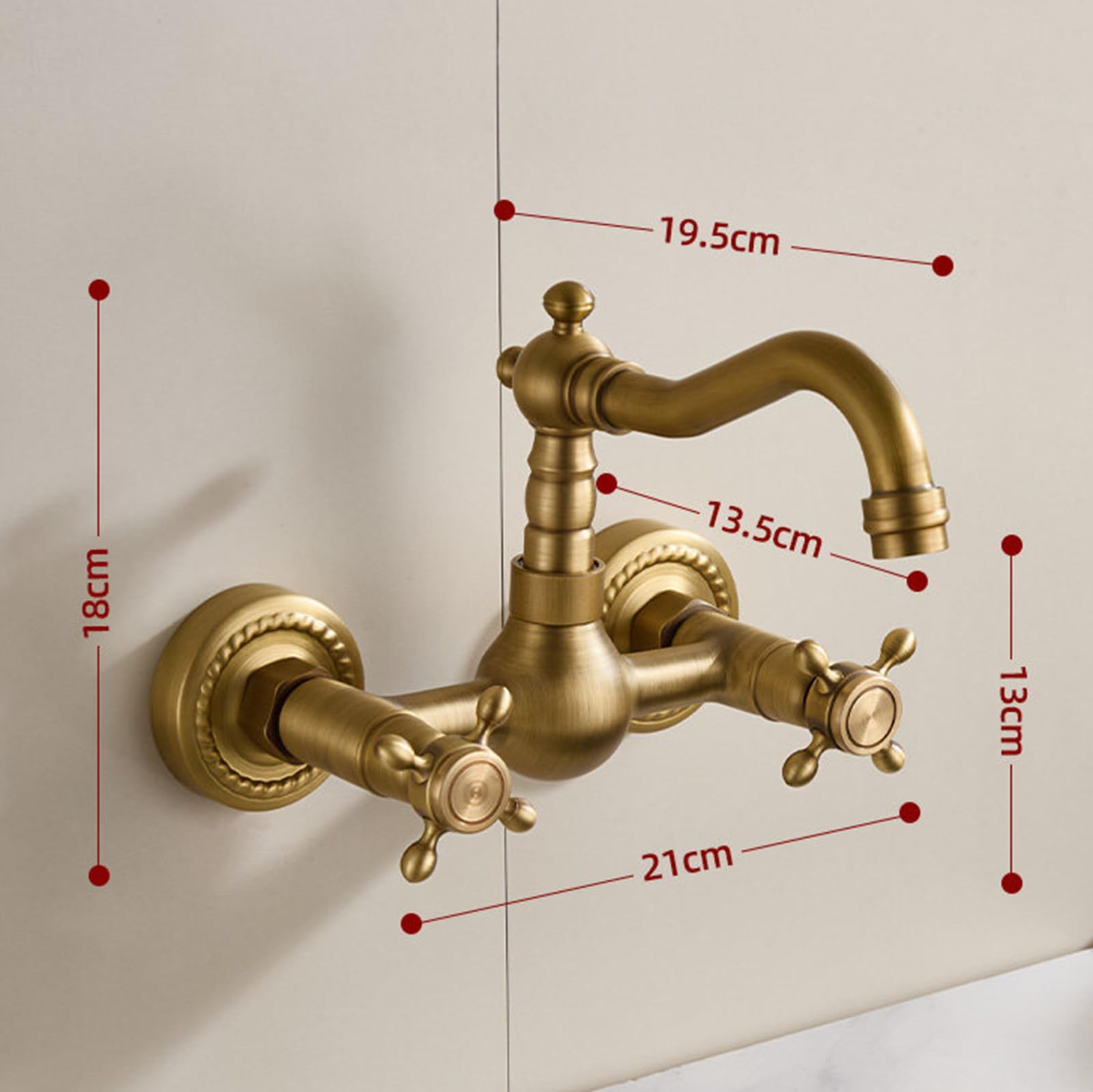 BiaoTeng Grifo Pared Lavabo Vintage con Dos Mandos en Cruz Giratorio 360 agua Fría y Caliente Grifo Lavabo Antiguo Bronce Laton