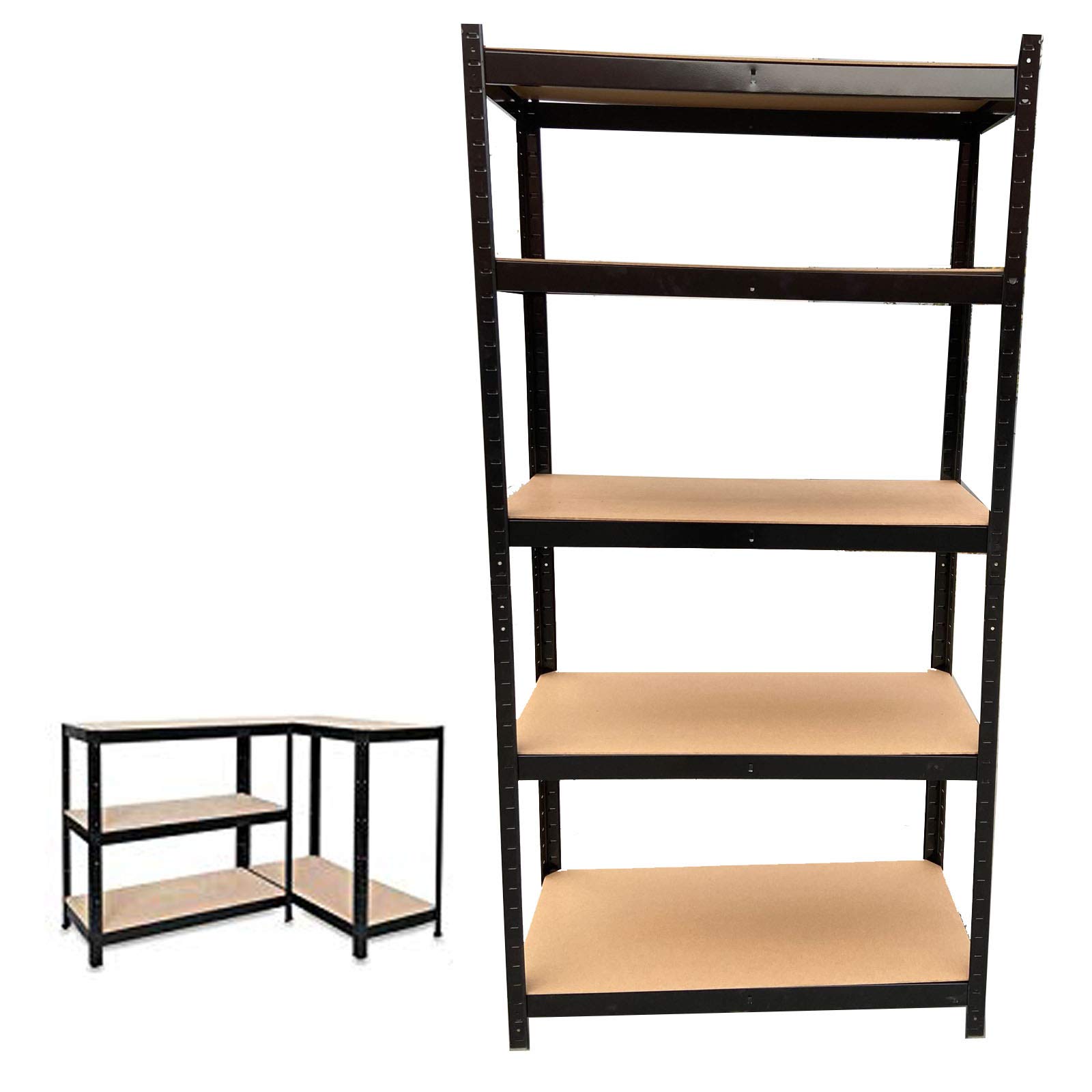 Heavy Duty 5 Tier Metal Steel Storage Shelves 150 x 70 x 30cm Shelving Racking Units for Garage Warehouse Free Standing Boltless Shelving 875KG Load (Black)