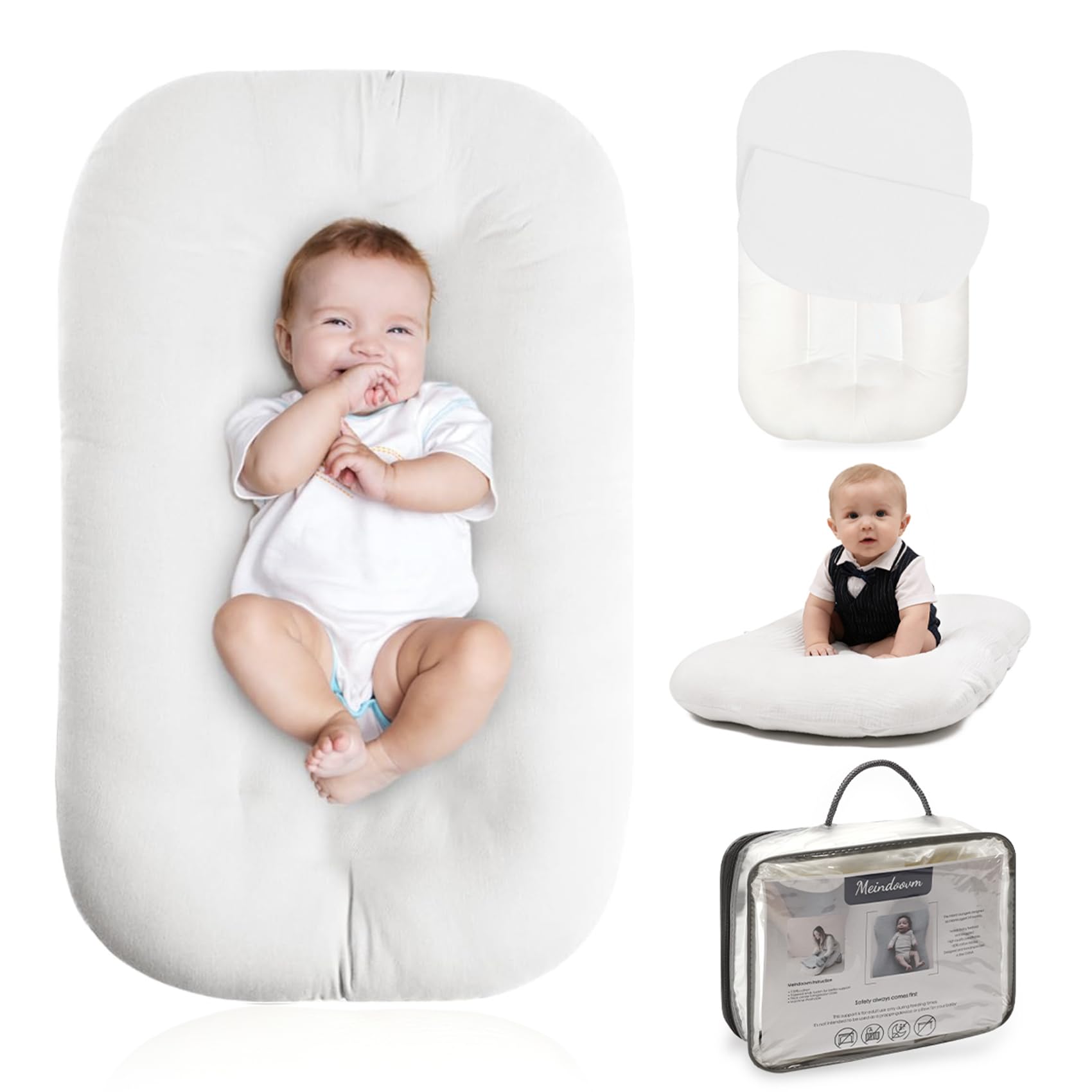 Photo 1 of Infant Support Cushion - Baby Support Cushion for Newborn, 0-24 Months, Portable Tummy Time Mat for Home and Travel, Soft Cotton, Supervised Use, Baby Essentials Gift - White (Cover Included)