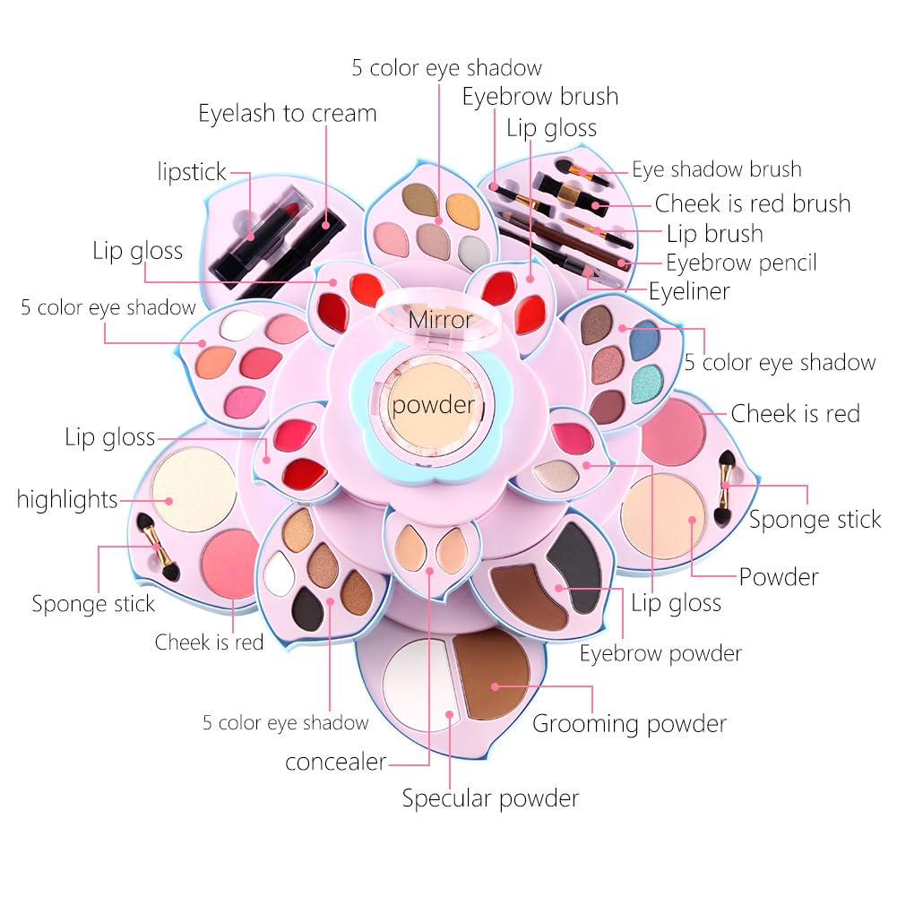 Brrnoo Pflaumenblüten-Make-up-Disk-Set mit Concealer-Lippenstift-Pinseln, Langanhaltender Lipgloss, Lidschatten, Kosmetik-Werkzeug-Set für den Täglichen Make-up-Bedarf