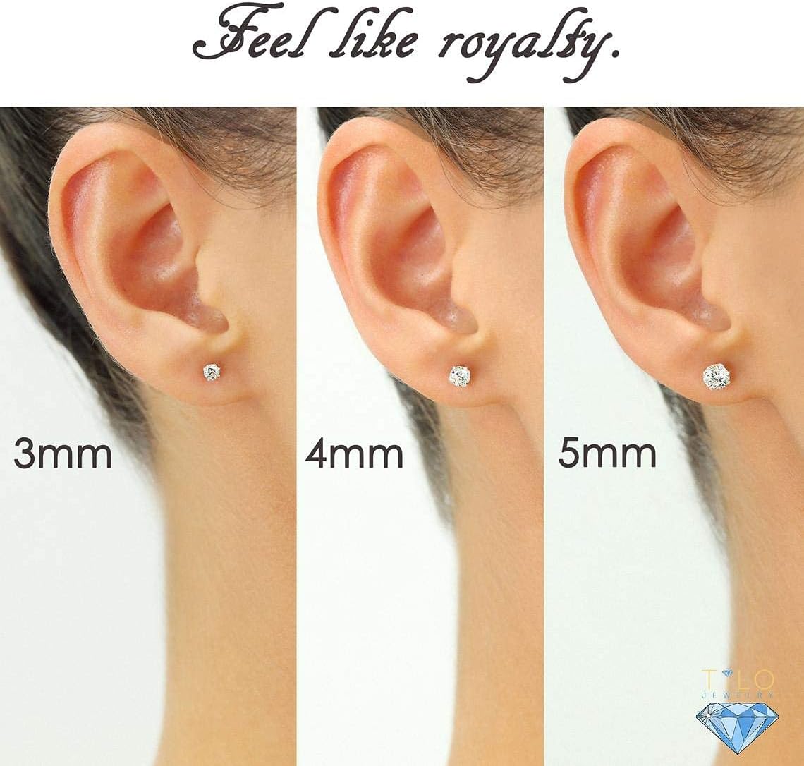 14k White Gold Solitaire Round Cubic Zirconia Stud Earrings with Gold butterfly Pushbacks - Image 7