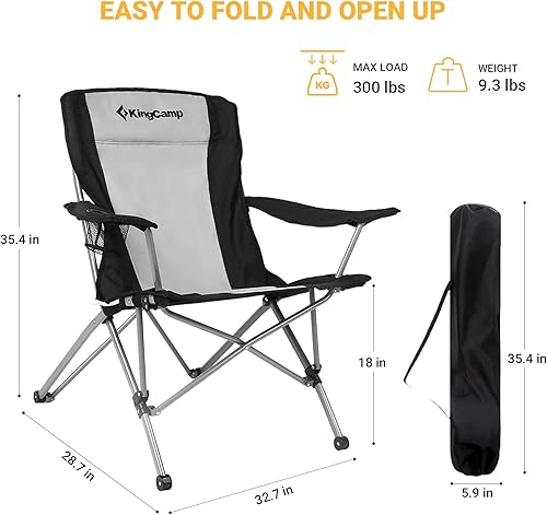 Miniatura 3 de KingCamp Silla plegable de gran tamaño para campamento, silla de campamento al aire libre, silla de césped portátil, con brazos, marco de acero