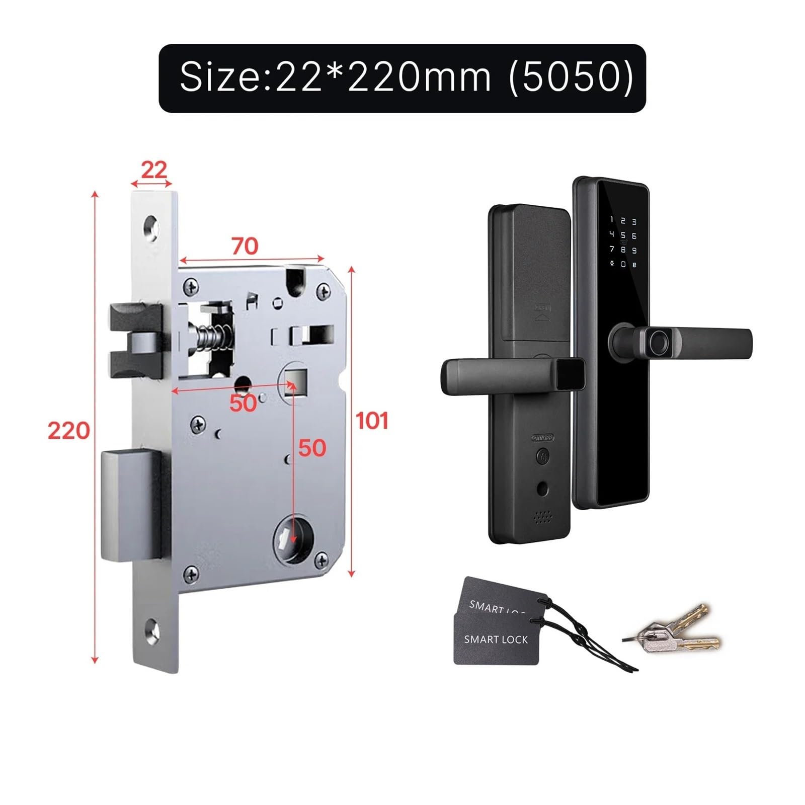 Cerradura de puerta inteligente para interiores, contraseña, huellas dactilares, desbloqueo remoto para llave (cerradura y 5050-22220)