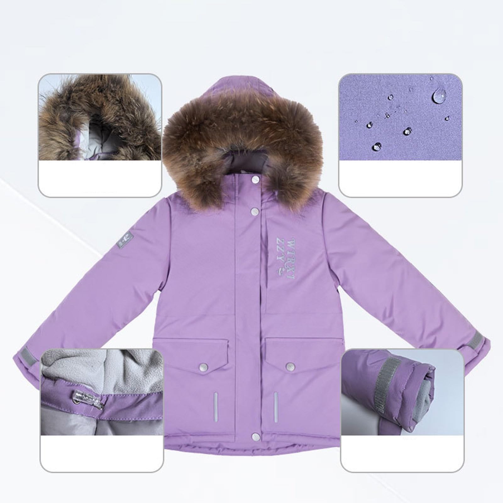Trajes de esquí para niños y niñas, dos piezas para niños, abrigo cálido con capucha y pantalones de nieve, impermeable, resistente al viento, grueso, cálido, traje de nieve para esquí al aire libre