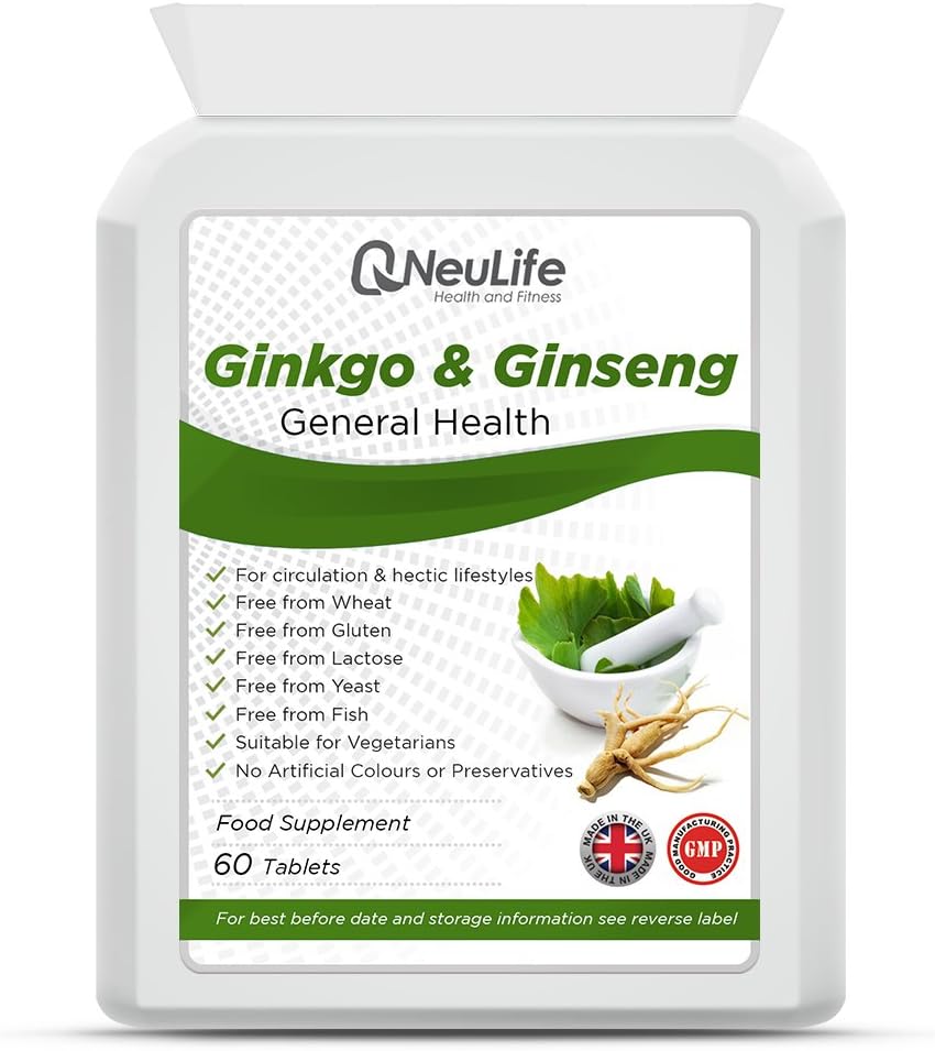 Ginkgo Biloba 3000mg & Korean Ginseng 1000mg x 60 Tablets | High Strength | Neulife Health & Fitness Supplements …