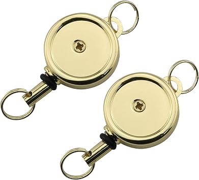 2PCS Retractable Key Chain Zinc Alloy High Resilient Stretch Key Ring Holder Tool Telescopic Rope Anti-lose Gold