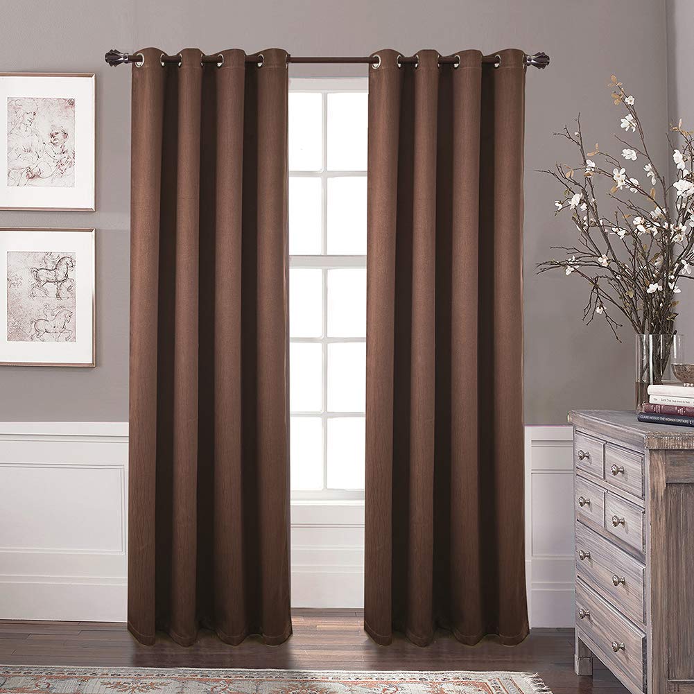 Boyouth Zasłony zaciemniające w jednolitym kolorze, zasłony zaciemniające i zasłony z przelotkami do salonu, sypialni, 2 panele, 140 x 219 cm, brązowe