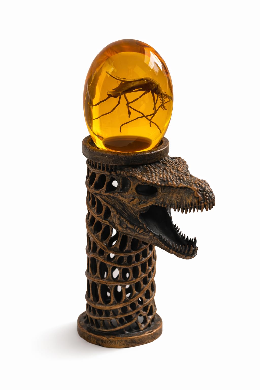 VEOJEIN Zanzara 3D in ambra e torre fossile giurassica - Statua in resina fossile di dinosauro, collezione preistorica, decorazione unica, fermacarte, display di insetti antichi in ambra, regalo per