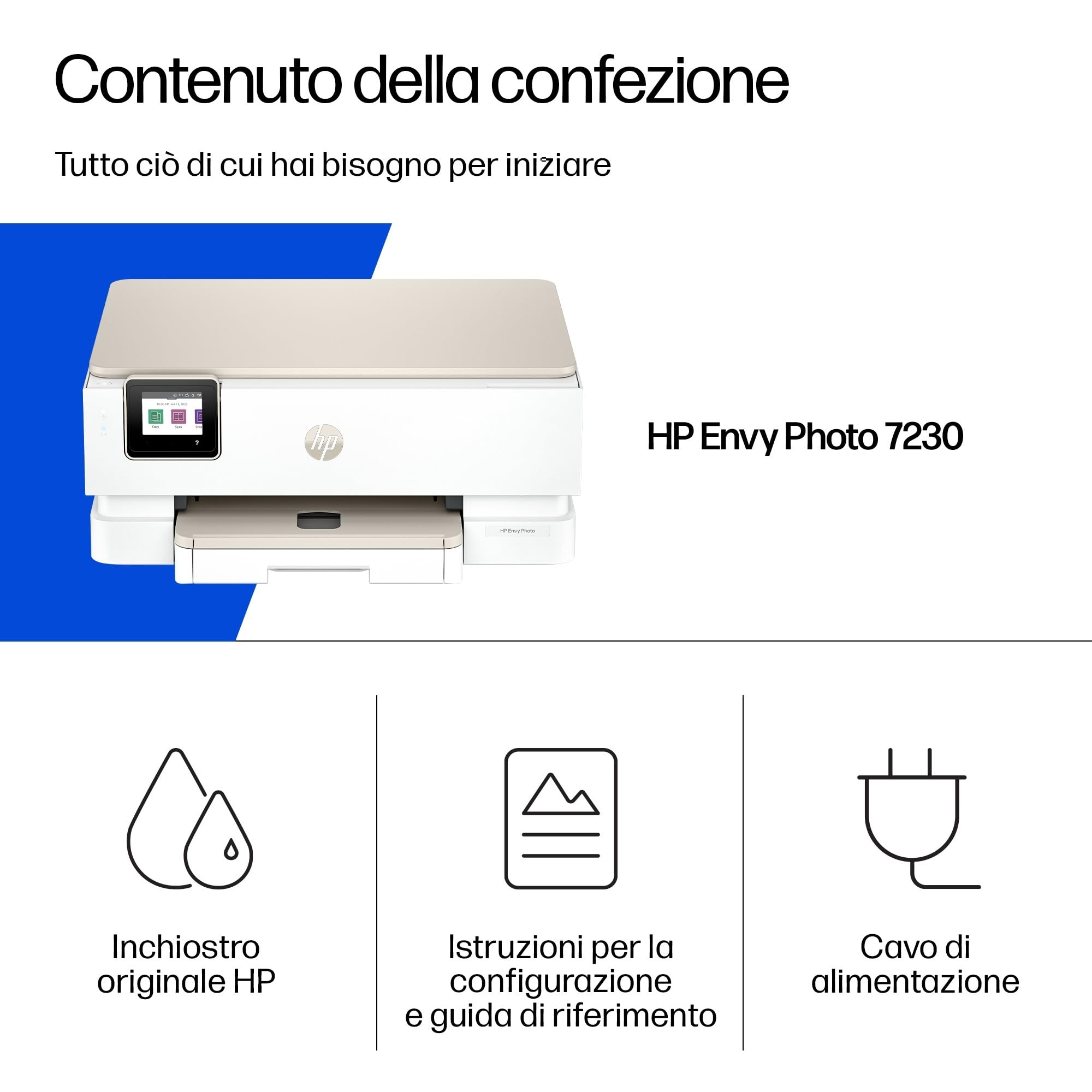 HP Envy Photo 7230 B63JVB, Stampante Multifunzione a Getto d'Inchiostro A4 a Colori, Foto, Fronte/Retro Automatico, 22 ppm, app, 3 Mesi di Inchiostro Instant Ink Inclusi, Bianca