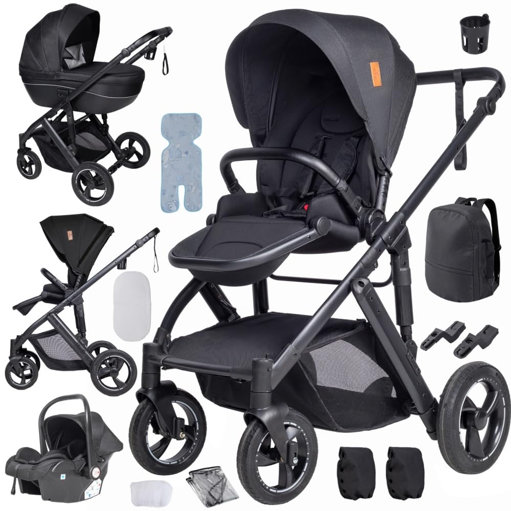 Passeggino 4 in 1 regolabile in altezza, Nero, Set completo