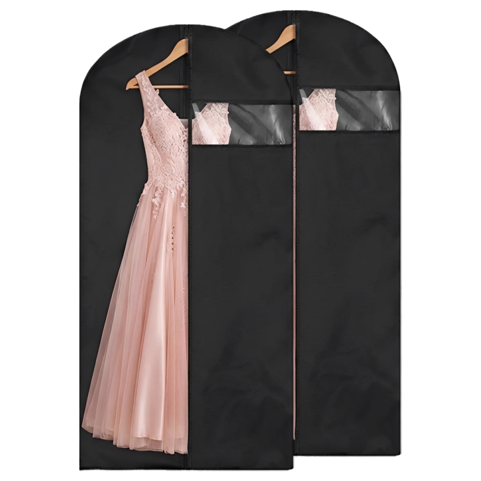 YANGJINGSHE Dress Bag, 2 Pcs Garment Bags for Travel 165x60cm Black, Full Length Suit Bag with Zipper, Dust-Proof Clothes Covers Protector Bags for Long Dresses, Suit Covers for Women