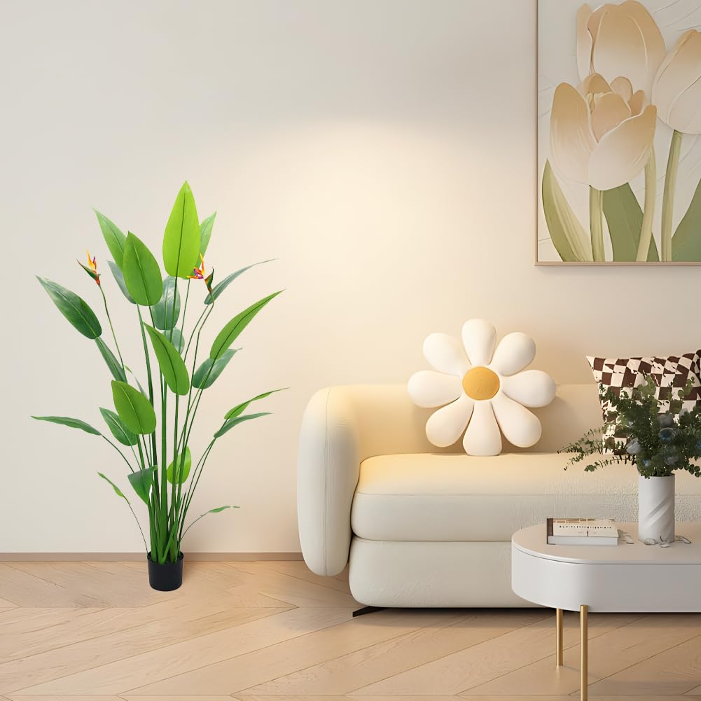 Zstar Plante d'oiseau de Paradis Artificiel en Pot avec de Faux Oiseaux et 23 Feuilles, Grandes Plantes artificielles en Pot pour Salon, Maison, Bureau, Jardin - 160 cm