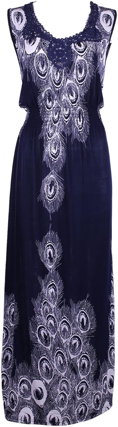 2LUV Women's Sleeveless Antique/Floral/Tribal/Peacock Print Maxi Dress