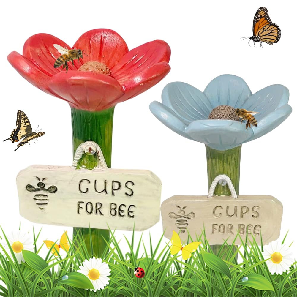 Bee Watering Station for Garden, 2026 New Cups for Bees, Resin Bee Drinking Bowl for Patio Lawn, Garden Pollinator Water Feeder for Garden Decor, Bee Water Cup for Gardeners (yellow) — view 9
