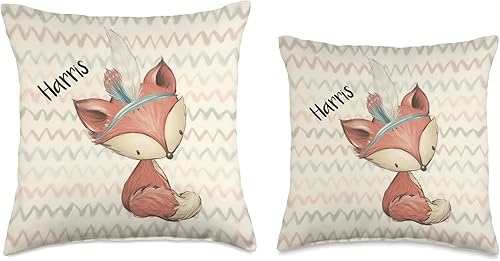 Miniatura 3 de Harris Name Cute Fox Personalized Newborn Infant Baby Throw Pillow, 16x16, Multicolor