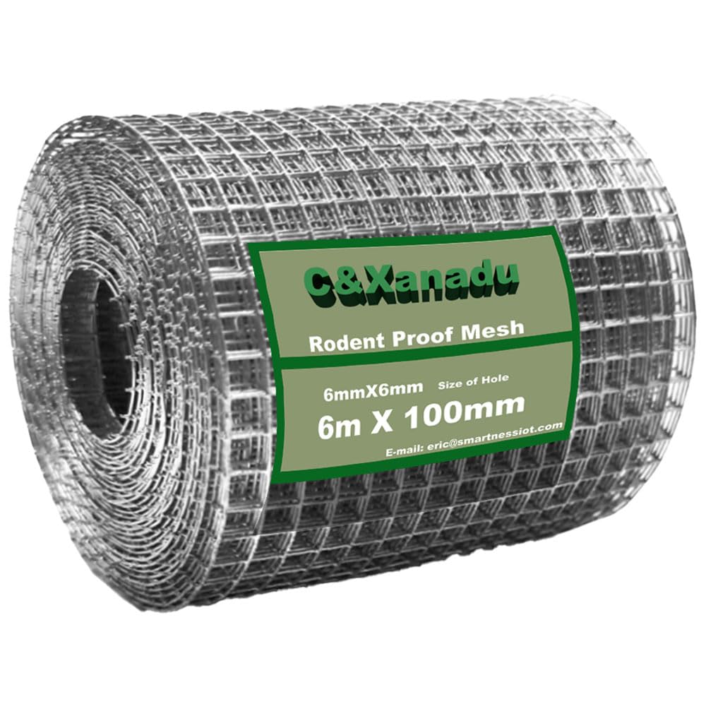 C&Xanadu 100mm X 6m Wire Mesh Roll,Rodent Proofing Metal Mesh Galvanised,Welded Steel Mesh Panels Stop & Prevent Rat & Mouse Access