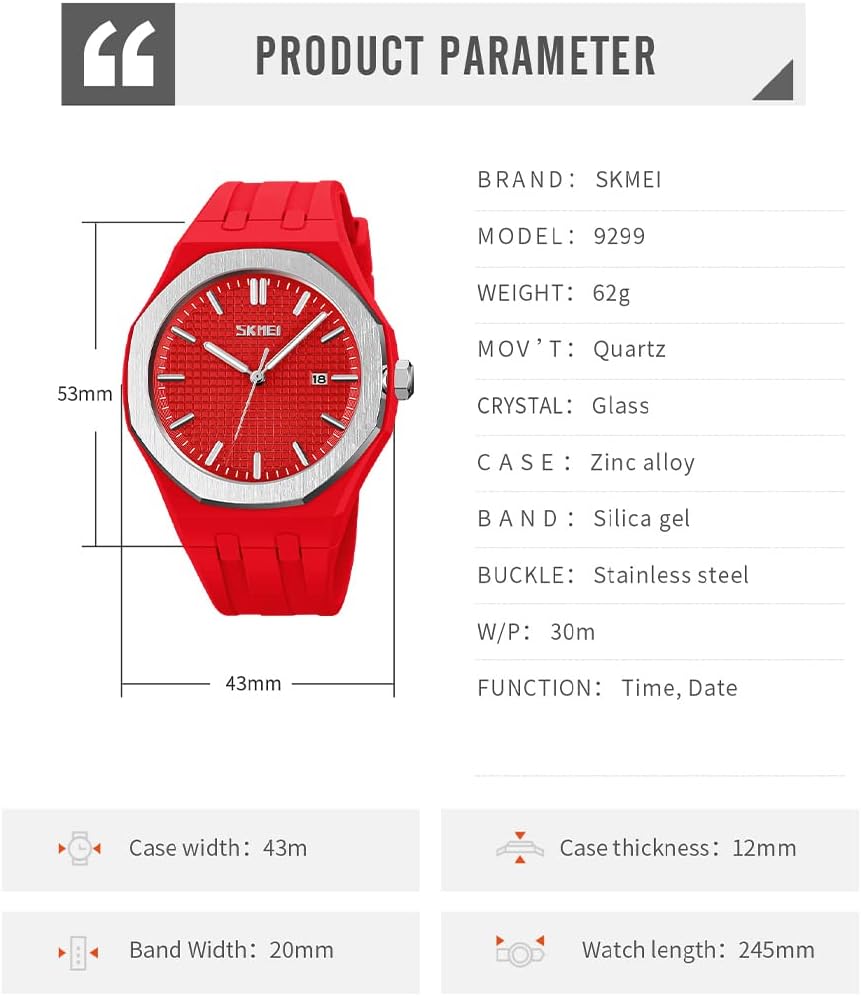 SKMEI Watches for Men Silicone Easy Read Waterproof Sport Casual Fashion Analog Quartz Luminous Fathers Gifts Black Wrist Watch - Image 6