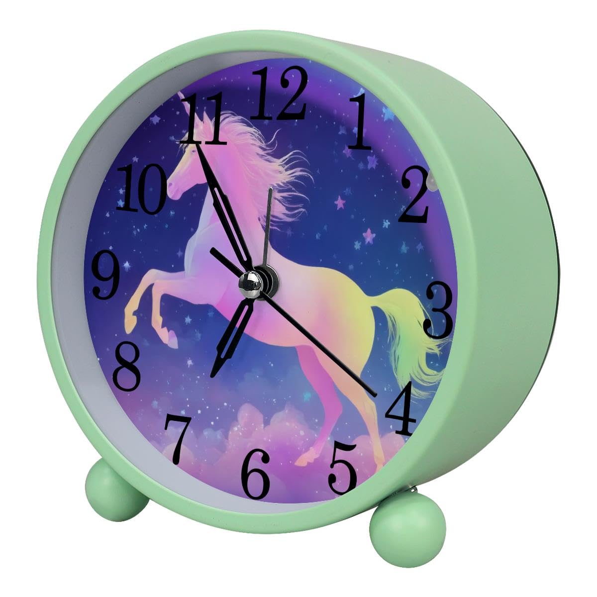 Luoweisi Alarm Clock Rainbow Horse, Silent Non-Ticking with Night Light