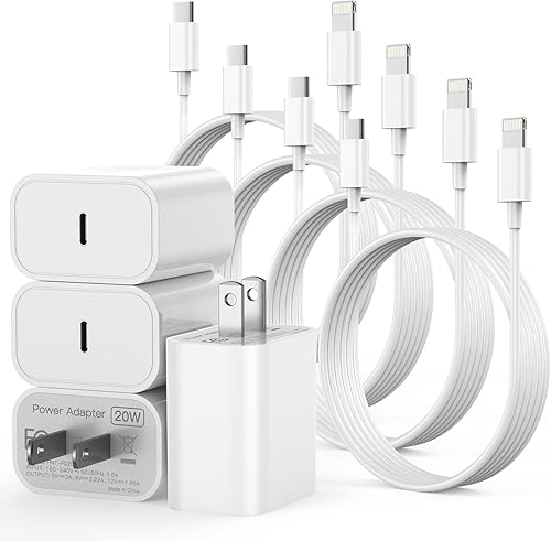 Cargador rápido para iPhone  Paquete de 4 bloques de carga para iPhone y cable de carga rápida para iPhone  20 W PD adaptador de corriente de carga