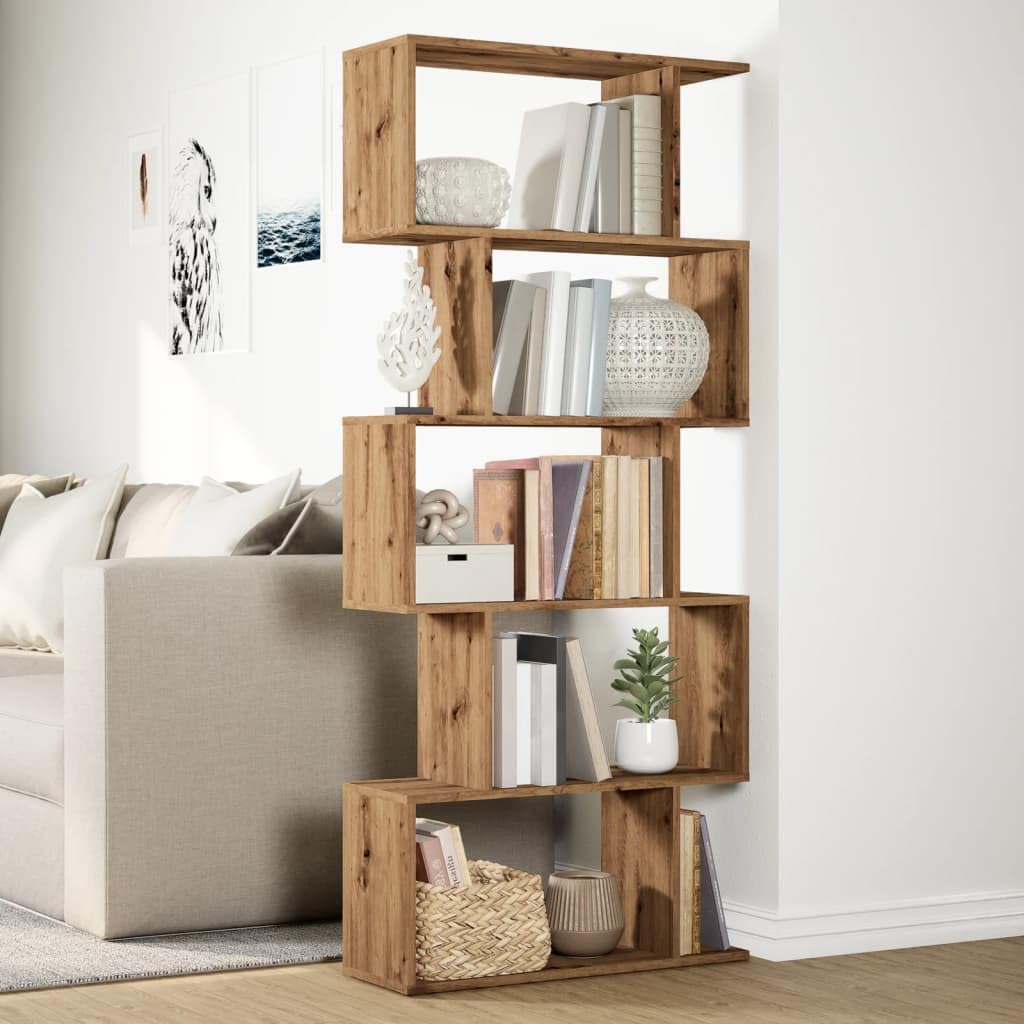 Scaffale divisorio a 5 ripiani, in rovere Artisan, 70 x 24 x 161 cm, robusto materiale in legno, versatile, per soggiorno, ufficio, camera da letto o corridoio, con molto spazio e superficie