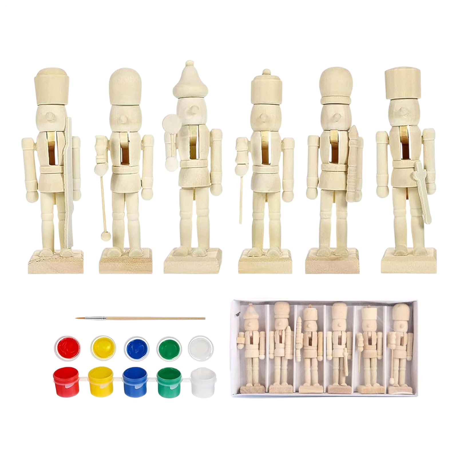 Casse-noisette bois brut : kit 6 figurines à peindre loisirs créatifs adultes