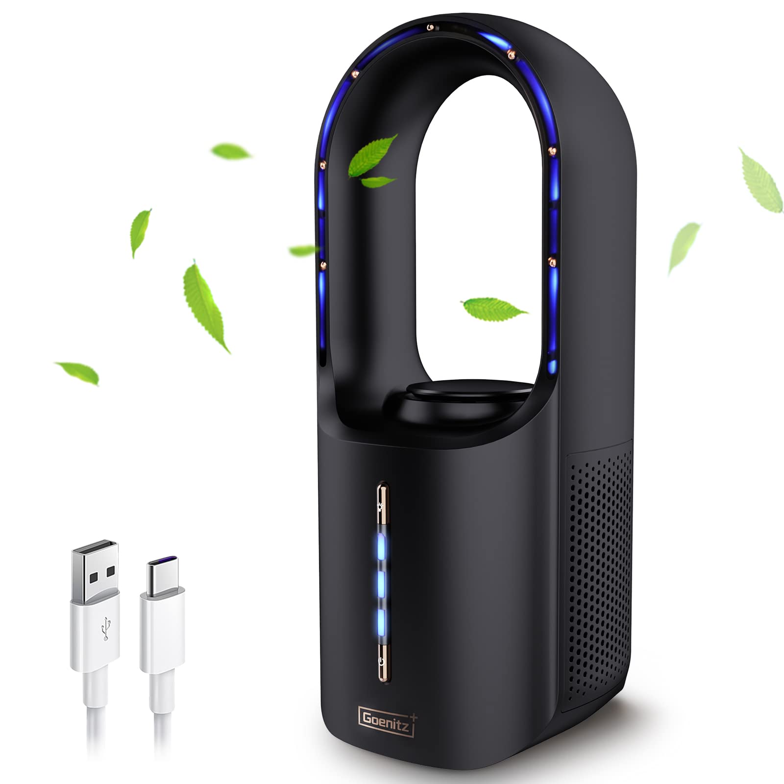 CONBOLADesk Fan Office fan Small Portable 11.8 Inches Table fan Personal Fan Cooling Fan with 3 Wind Speeds, Lighting LED Bladeless Fan Quiet Aromatherapy Fan, Table Fan for Home. المكتب، غرفة النوم