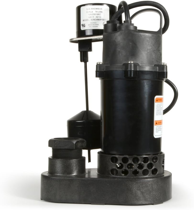 ECO-FLO Products SPP33V Thermoplastic Sump Pump with Vertical Switch, 1/3 HP, 3,600 GPH