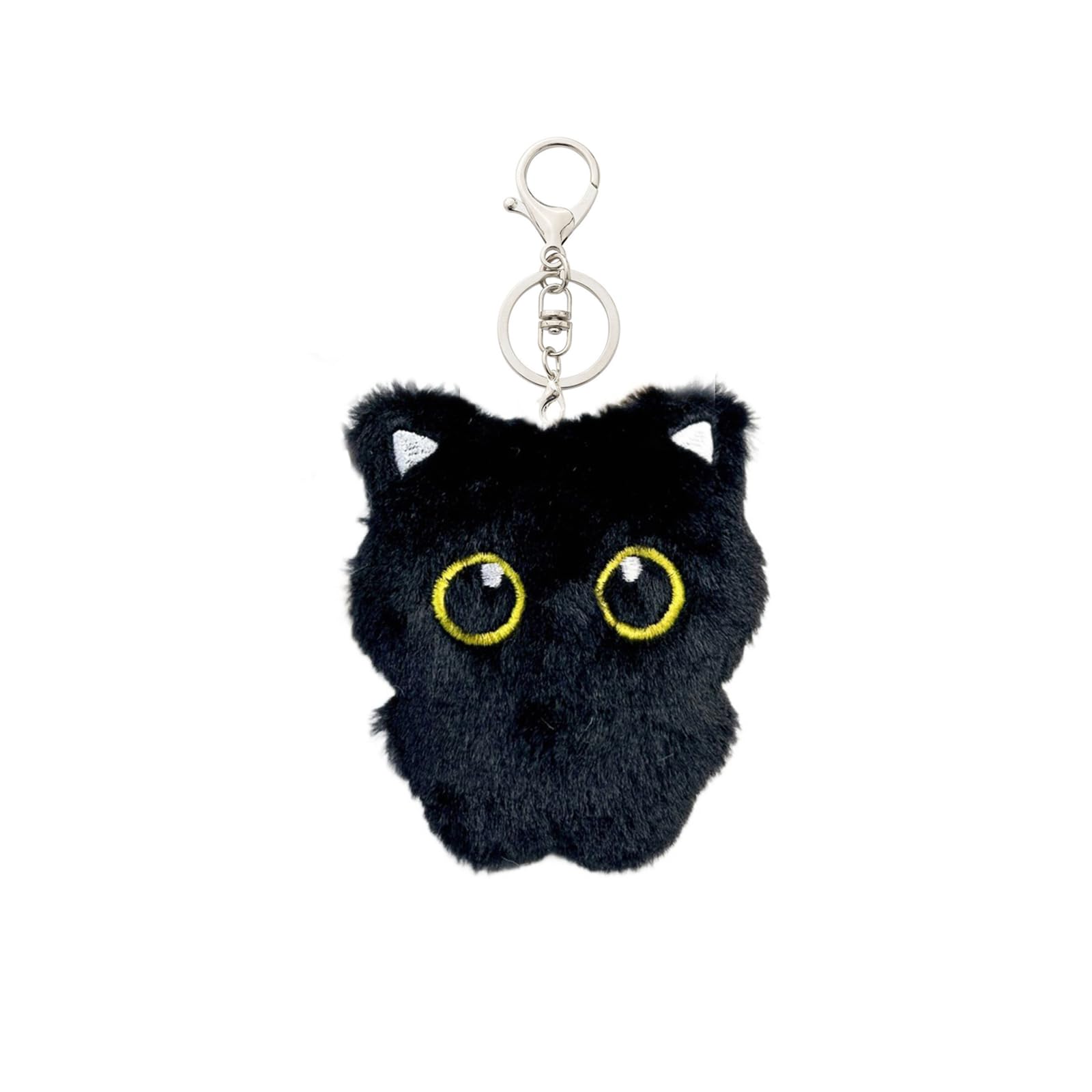 [LOHGOU] ふわふわで可愛い猫のチャーム キーホルダー 黒猫チャーム キーリング バッグペンダント 可愛い動物の飾り 誕生日ギフト (ブラックー耳)