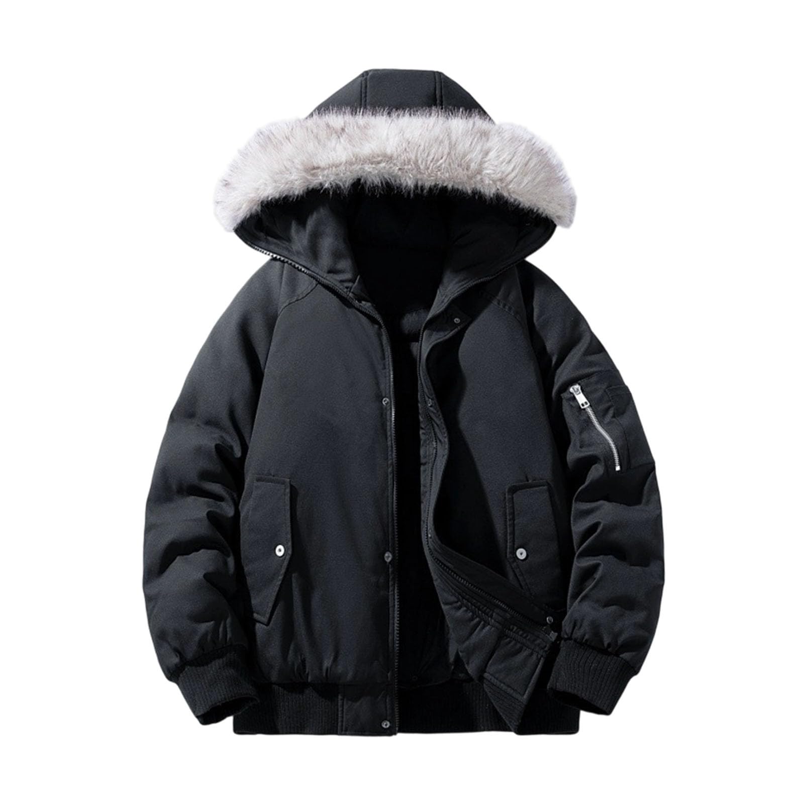 Chaquetas acolchadas con capucha para hombre, con ribete de piel sintética, abrigos cálidos para invierno, gruesos, cómodos, básicos, de color sólido, con bolsillos, chaquetas versátiles para