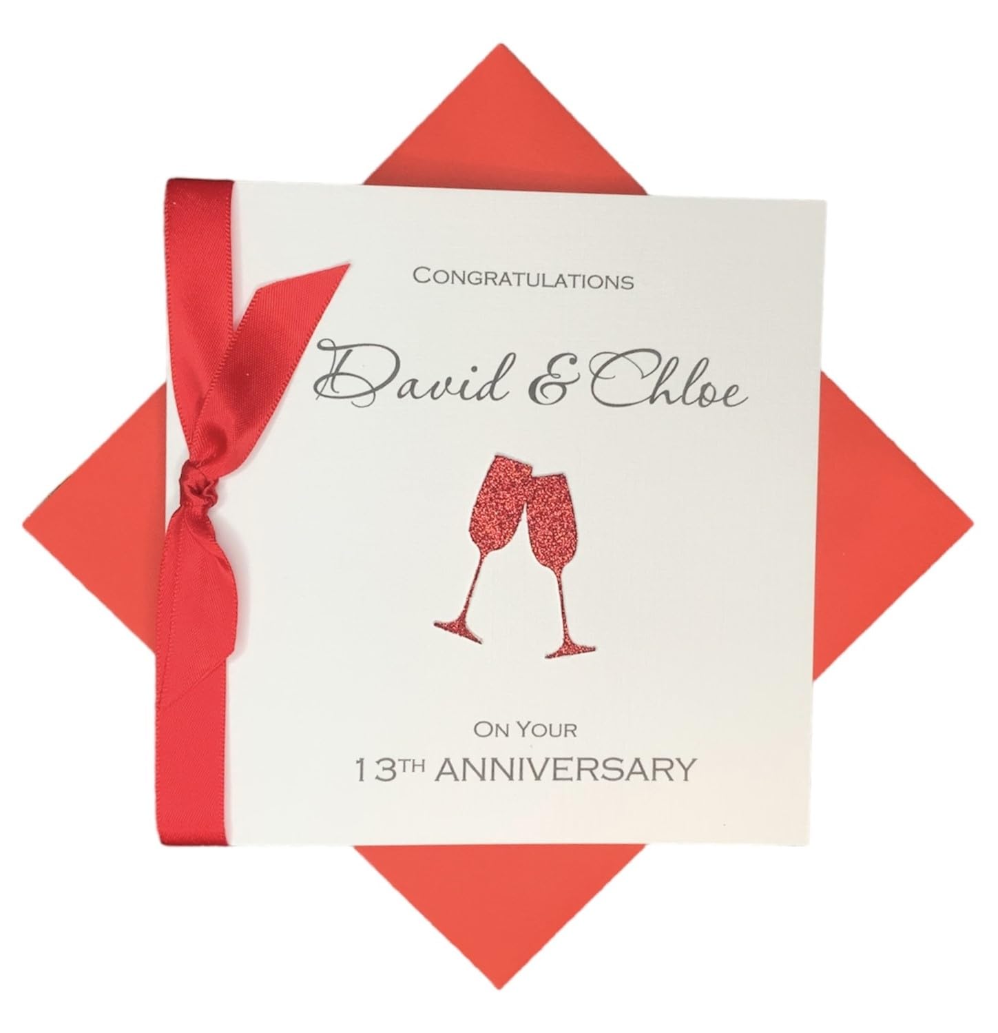 13th Wedding Anniversary Card - Lace 13 Year Thirteenth Anniversary Greeting Card, Personalised Gift for Wife, Husband, Parents, Couple Friends - Various Designs (Champagne) โ image 1