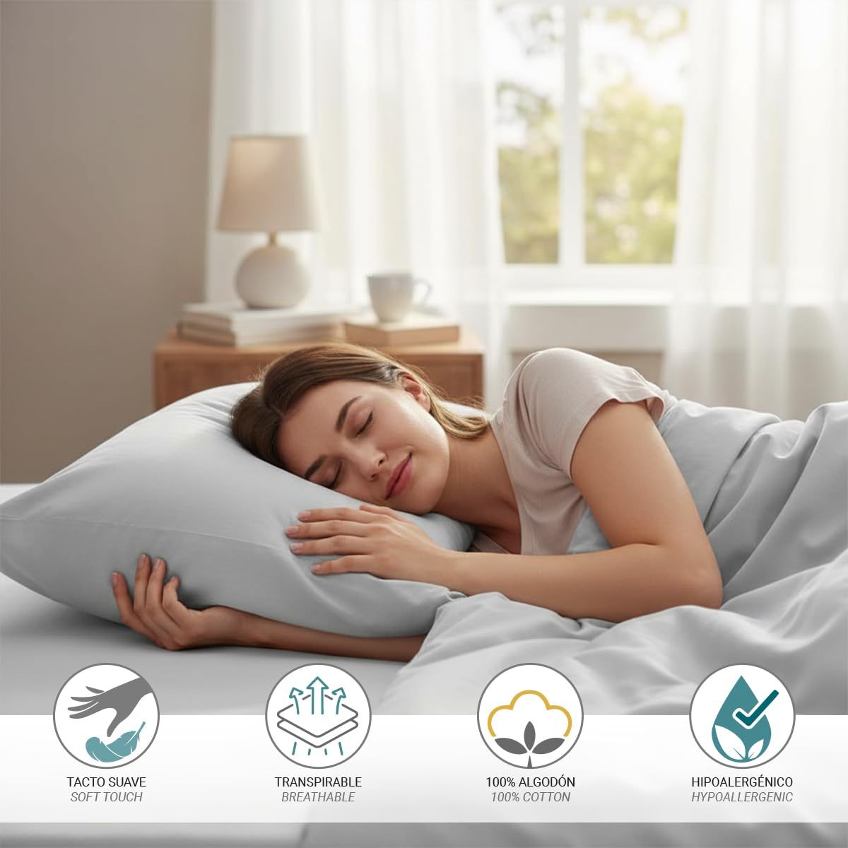 Funda de almohada algodón 144 hilos blanco 45x90 cm | Leroy Merlin