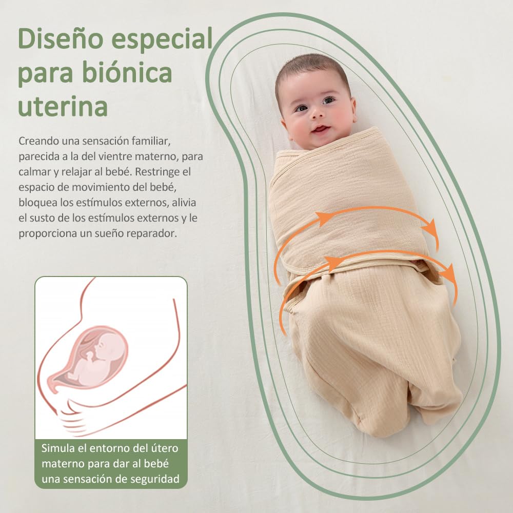 Bebé Mantas Envolventes, Bebé Swaddle Wrap Manta para 0-3/3-6 Meses Bebé, 3 in 1 Saco Dormir Bebe Orgánico Algodón, Mantas Envolventes Ajustable Ensanchar Velcro para Bebé (Caqui, 3-6 Meses)