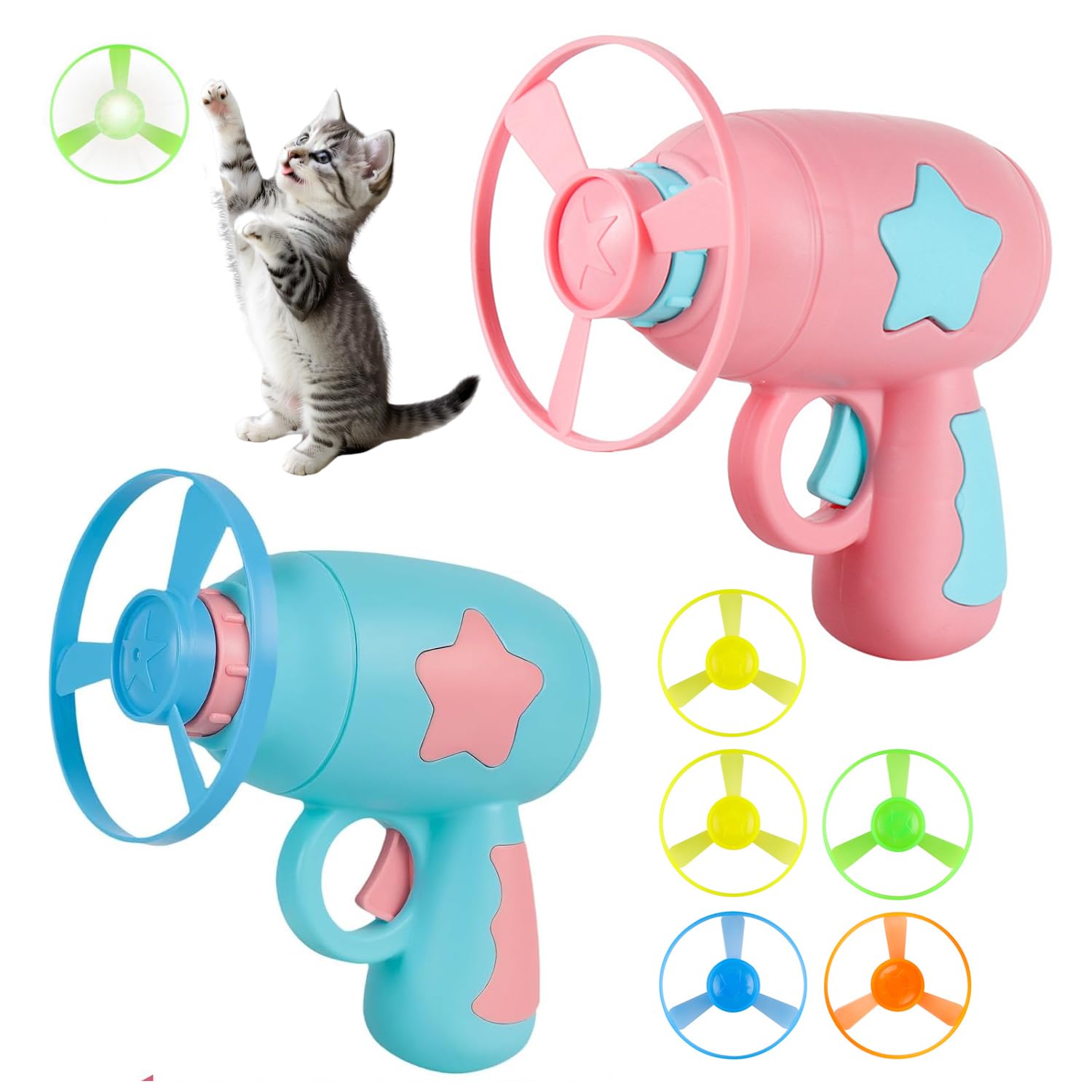 XUDUOO Interactive Cat Toys, Flying Disc Launcher Toy with Shooters & Flying Disc, Cat Fetch Toy for Kitten Puppy Chasing, Hunting and Exercise Training for Indoor and Outdoor Play