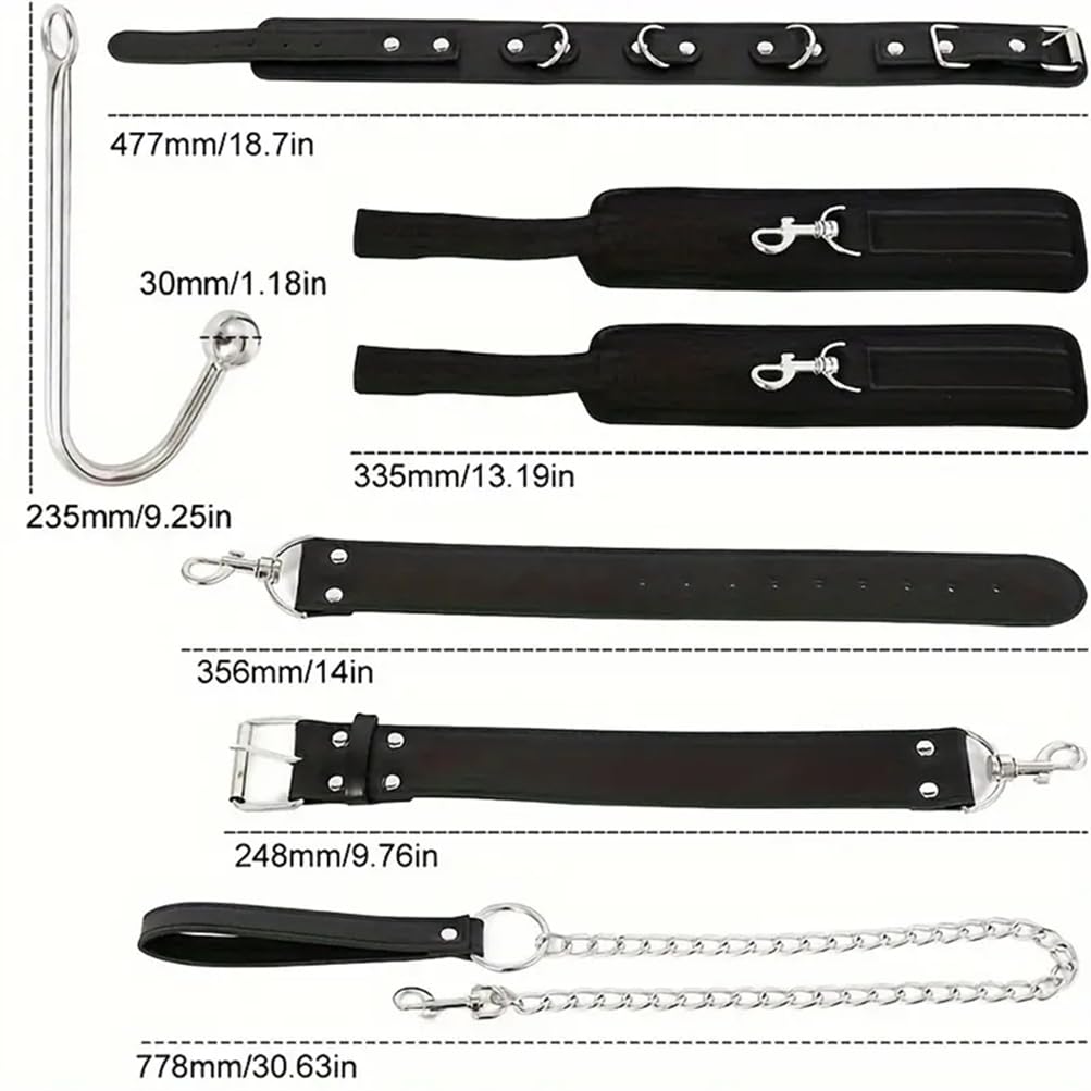 1 Set de Collar de Cuero Negro Ajustable con Gancho para Esposas, Haz el Juego Más Divertido