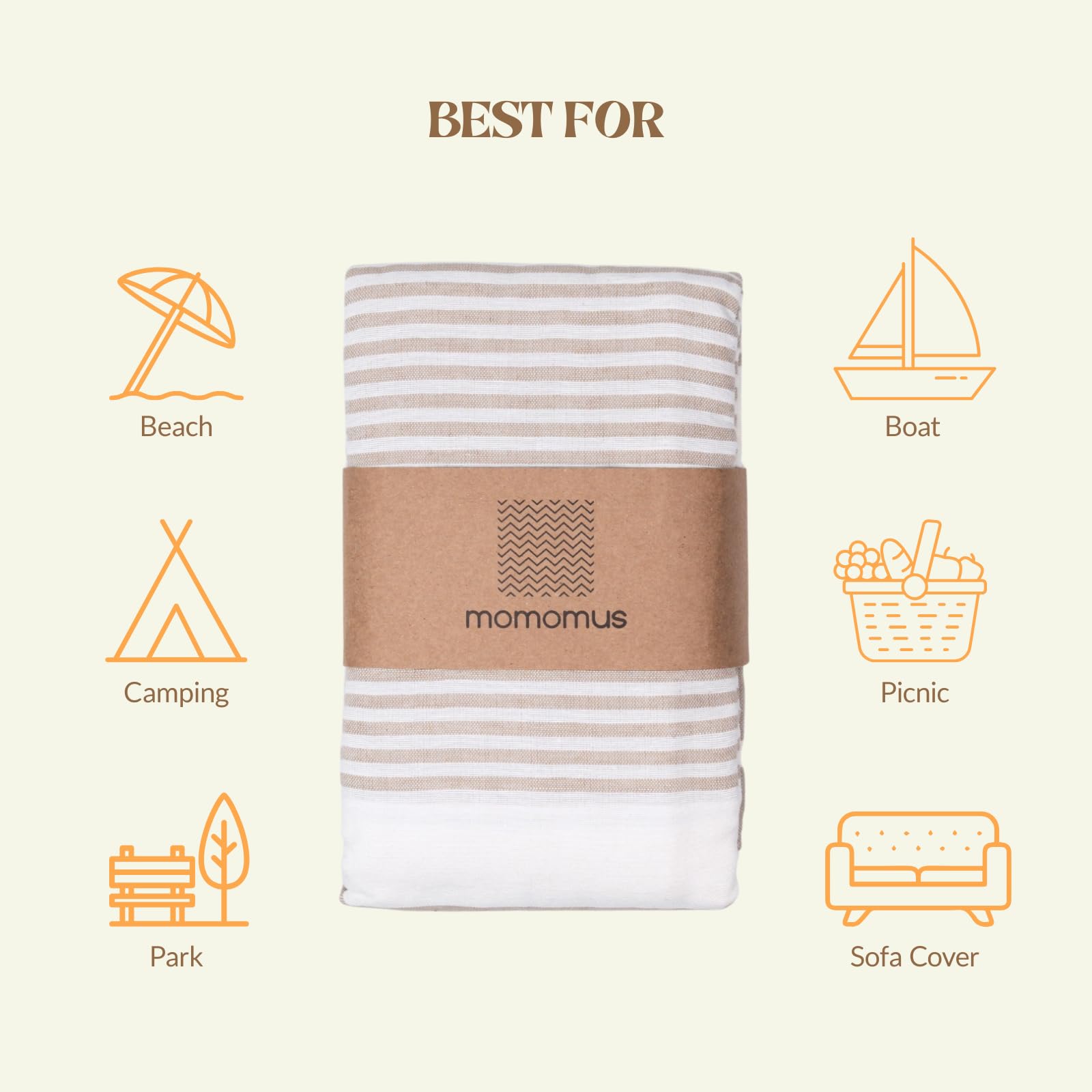MOMOMUS Fouta XXL Stuoia da Spiaggia Antisabbia Boho Beige 210 x 240 cm