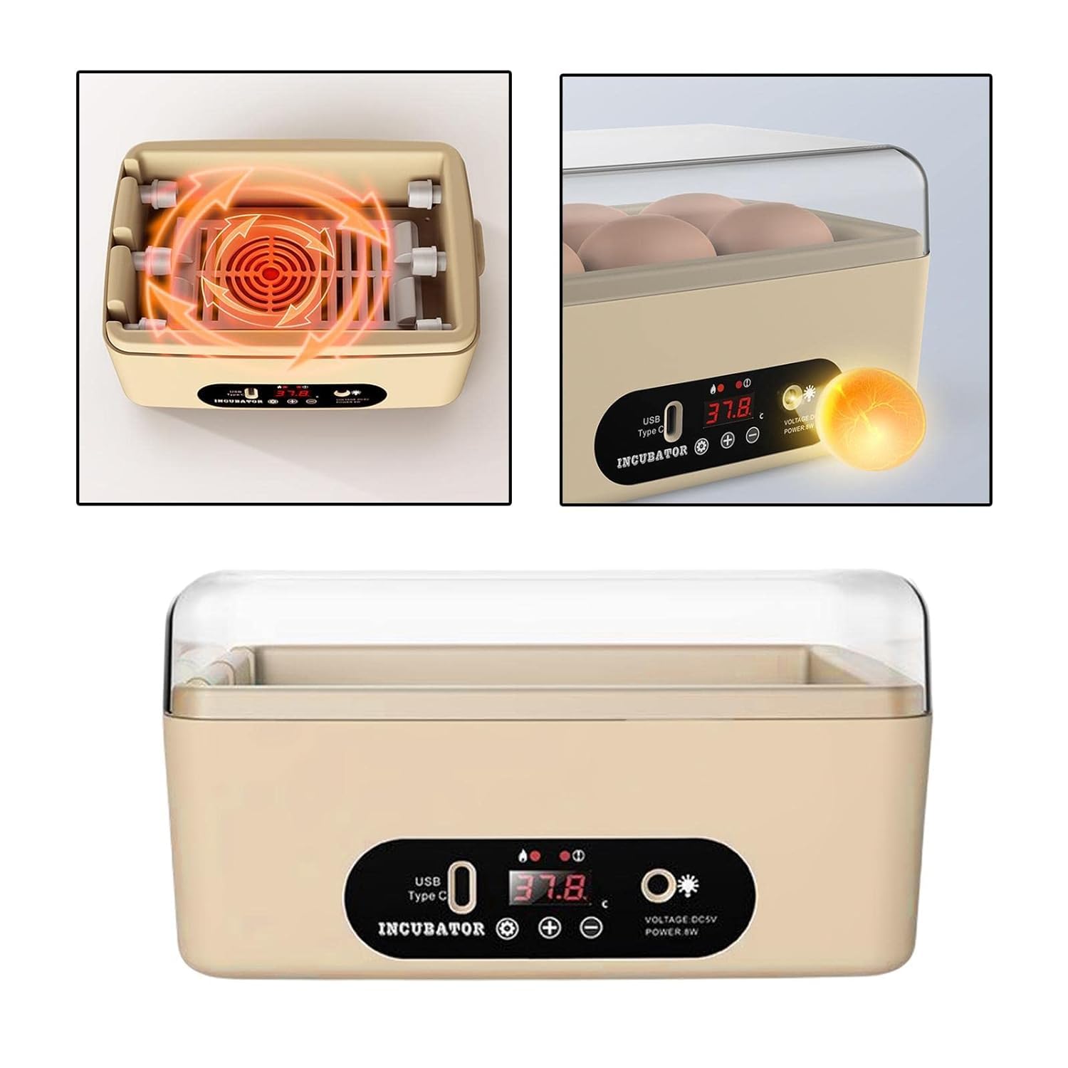 Mini Couveuse Oeuf Automatique, Incubateur Oeuf Automatique 6 Oeufs avec Retournement Automatique des Oeufs, Contrôle de la température, Pour l'incubation des Oeufs de Poulets, Cailles, Canards