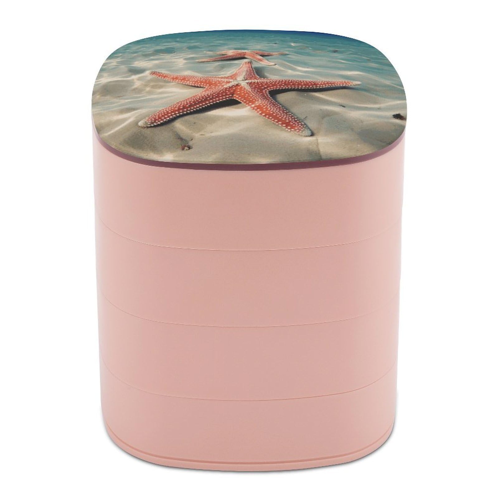 VstaDank Ocean Starfish Jewelry Organizer 4-Layer Rotating Travel Jewelry Tray Case with Lid for Bracelets Rings Bracelets Small Jewelry Storage Box Earring Holder for Women