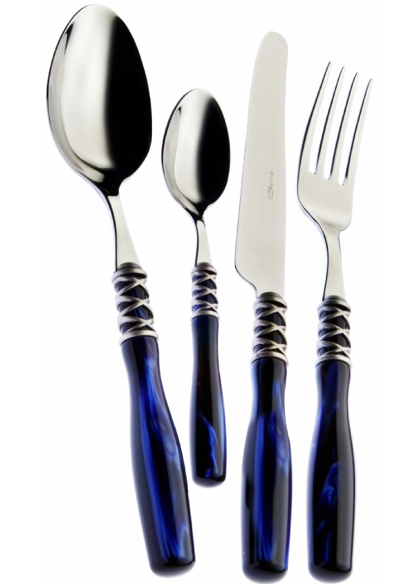 Juego de cubiertos Bugatti Arianna Blu de 24 piezas de acero azul efecto nácar para mesa