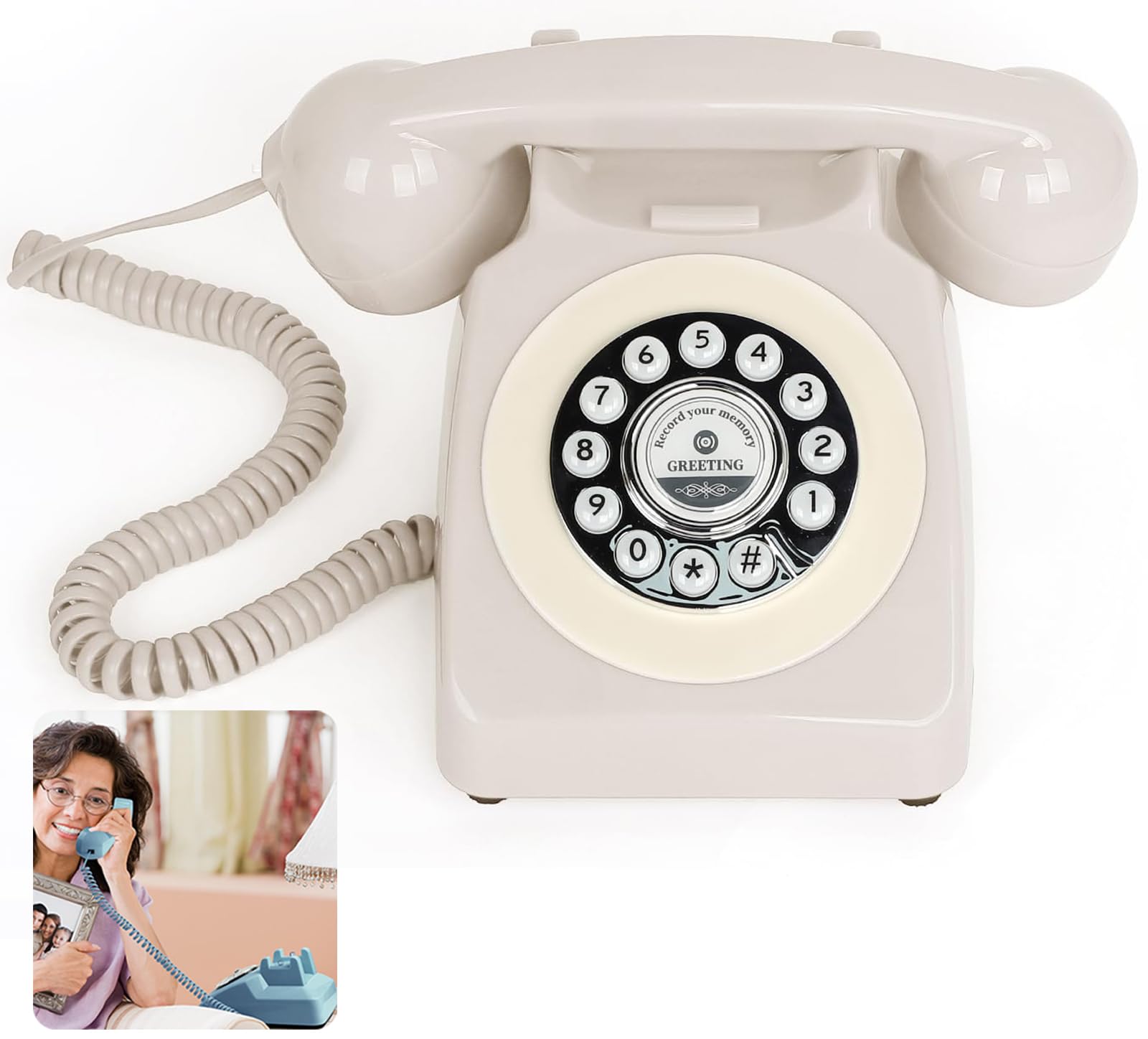 Diandian Audio Guest Book Wedding Phone, Record Customized Audio Message Guest Book Retro Phone Audio GuestBook, for Wedding Birthday Party Confessions Message Voicemail (Beige)