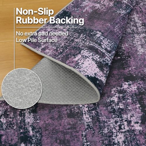 Image of BEIMO Area Rugs 8x10 for Living Room Bedroom, Modern Abstract Machine Washable Rug, Large Soft Low Pile Floor Carpet with Non Slip Backing for Dining Room, Purple