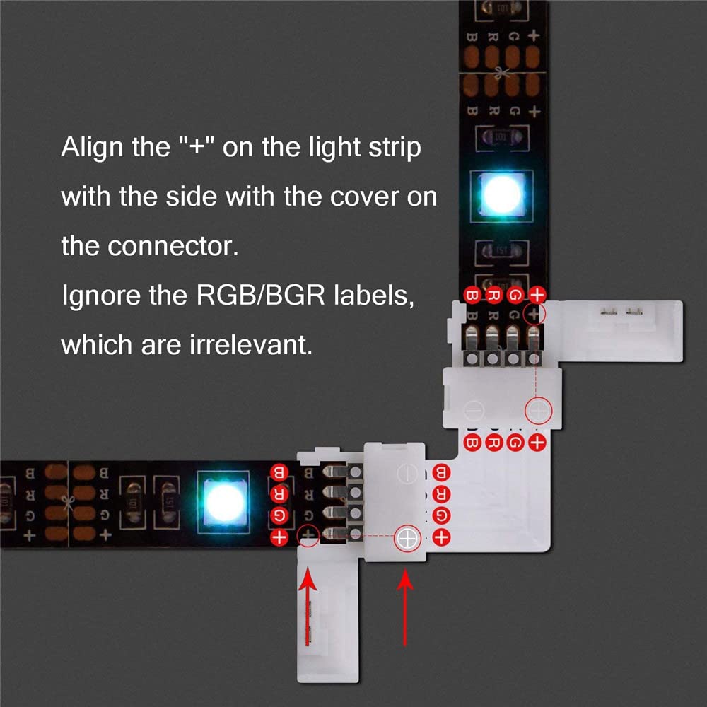 6 Connettori A T Per Strisce LED RGB - 8 Mm 4 Pin - Splittatore Angolare - Per SMD5050 - Senza Saldatura - 12-24V DC