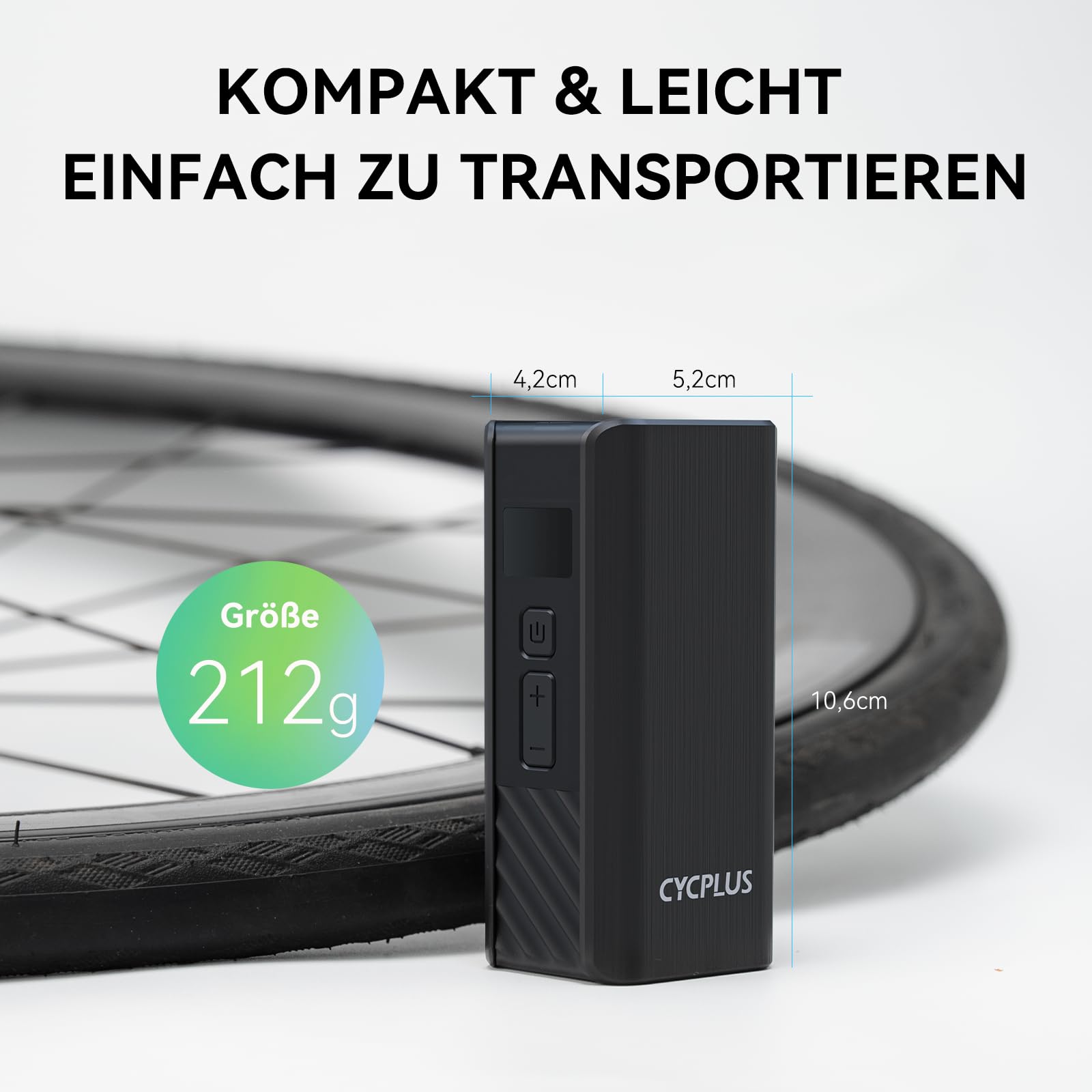 CYCPLUS A3 Mini Elektrische Fahrradpumpe, Tragbare Akku-Luftpumpe bis 120 PSI mit Auto-Stopp, für Presta- und Schrader-Ventile, geeignet für Rennrad, Mountainbike, E-Bike und Motorrad
