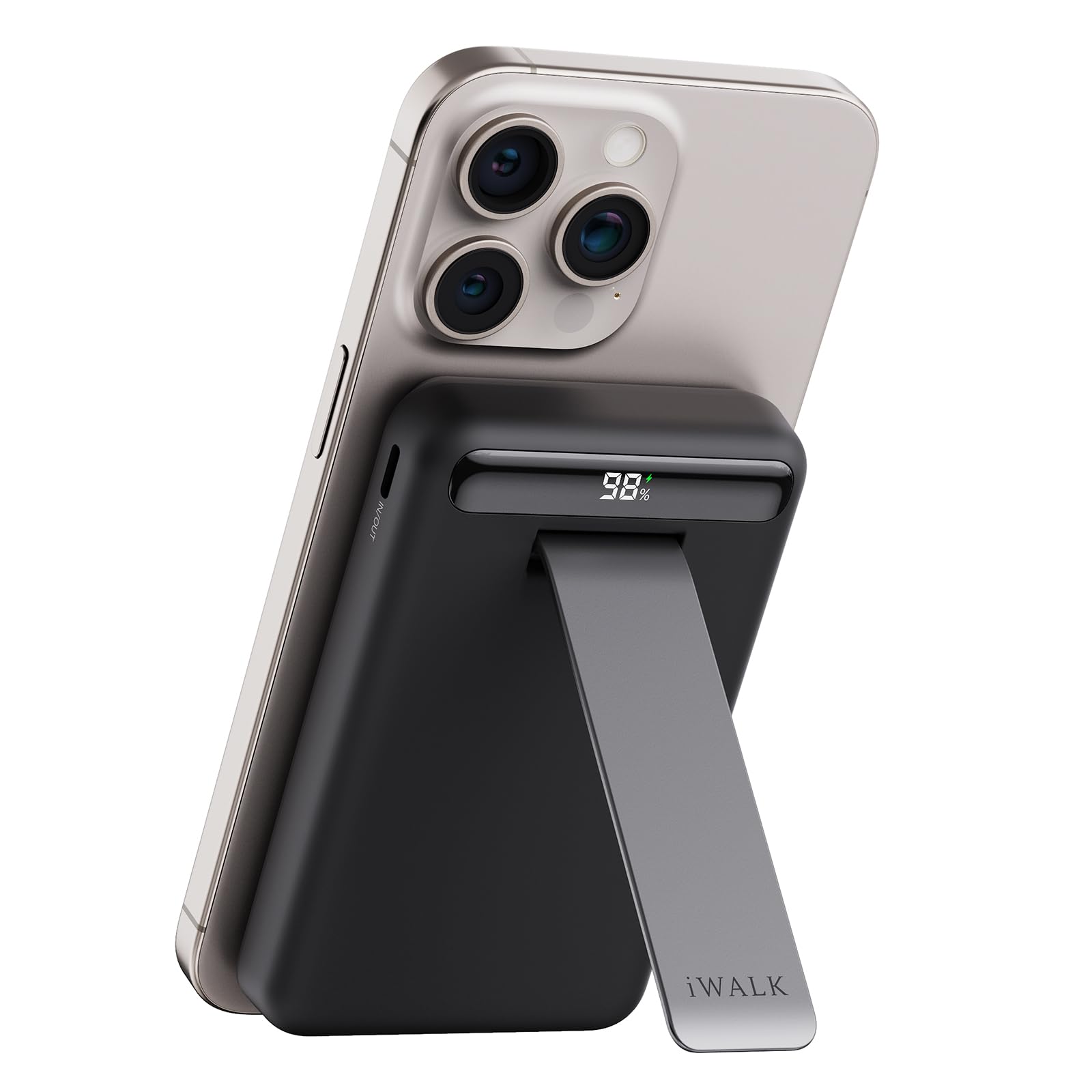 iWALK Magnetyczny bezprzewodowy powerbank 15 W, certyfikat Qi2, 10 000 mAh, przenośna ładowarka z regulowanym stojakiem i wyświetlaczem LED, szybkie ładowanie do iPhone 16/15/14/13/12 Pro/Pro Max/Plus