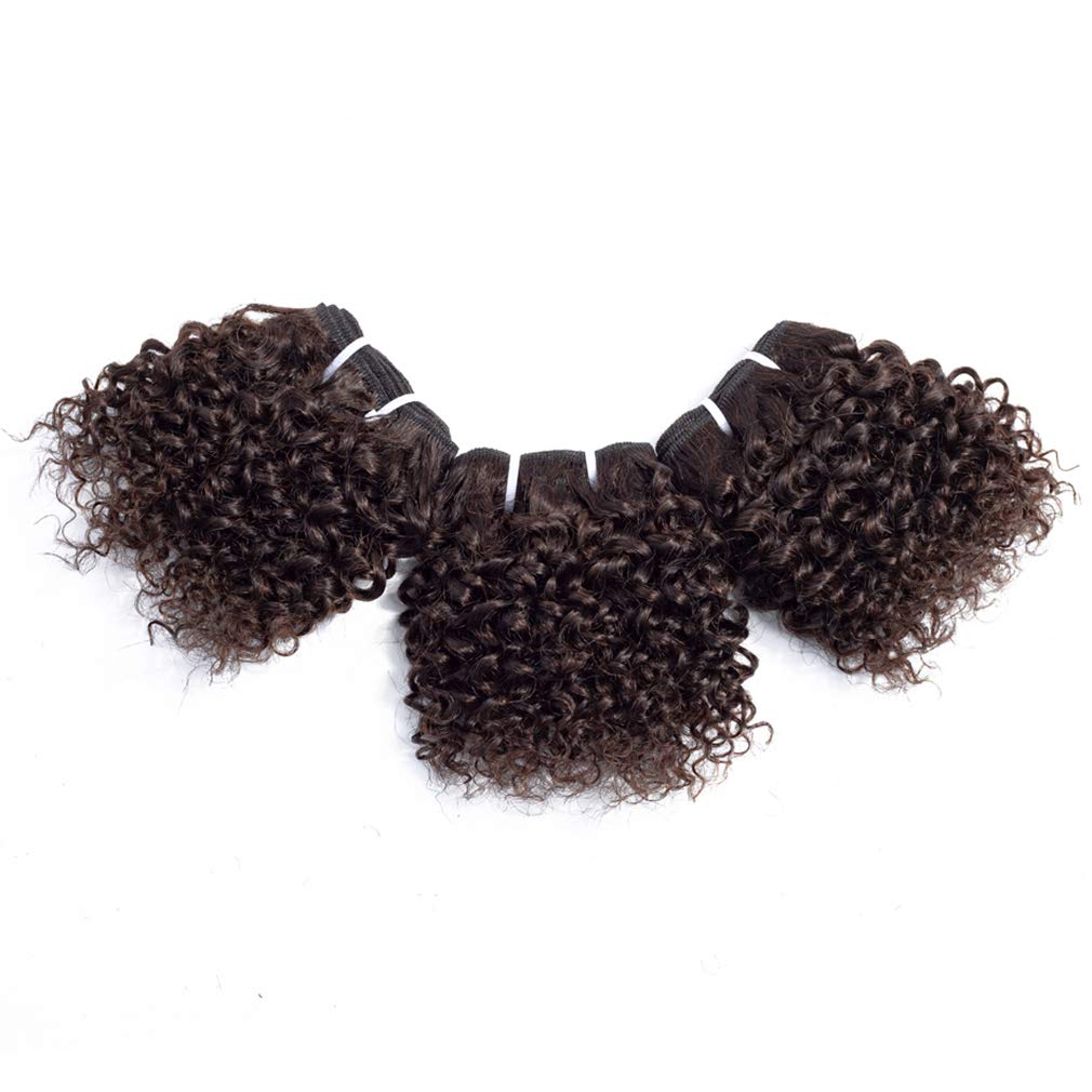cheveux crépus et frisés trames de cheveux humains péruviens crépus bouclés 6 pouces(15,2 cm) Style Bob couleur noire naturelle (couleur brun clair, 6 pièces 6 pouces)