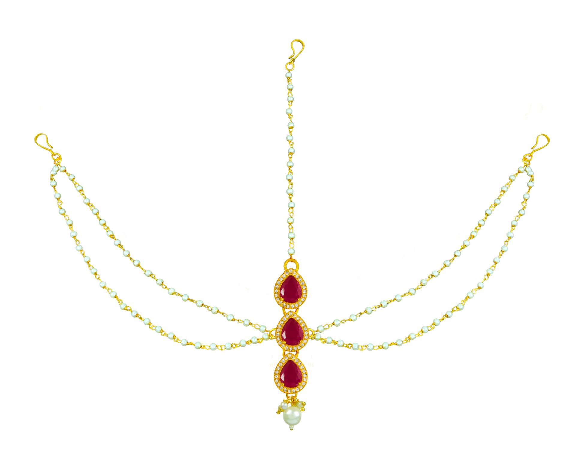 Jewelopia Matha Patti American Diamond Gold Plated Pearl Sheeshphool Bridal Maang Tika Traditional Bridal Jewellery for Women and Girls (Ruby Stone) (B0CZHYS13V) Amazon Price History, Amazon Price Tracker