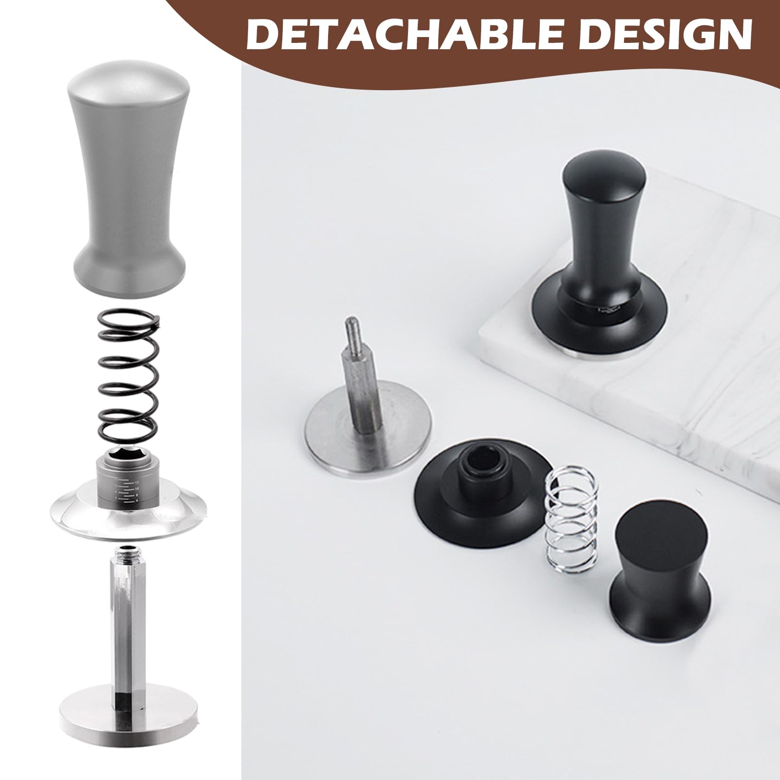 TWSOUL Tampone per caffè 58mm/51mm, regolazione della pressione 30lbs, Tampone con base ondulata, Tampone a molla in acciaio inossidabile 304 per macchine con filtro, accessori per Barista per gli